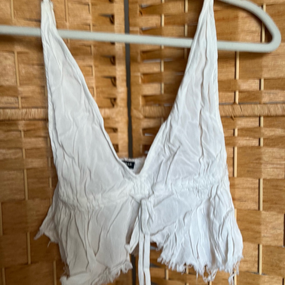 White Frayed Hem Crop Top